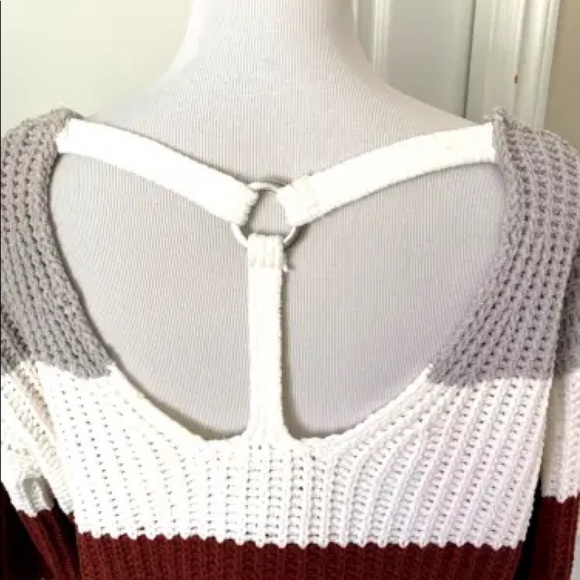 Love by Design Sz Medium Cable Knit Sweater Oversized Relaxed Striped T Back EUC - Picture 6 of 6